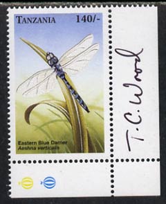 Tanzania 2000 (?) Eastern Blue Darner 140s corner single signed by Thomas C Wood the designer unmounted mint