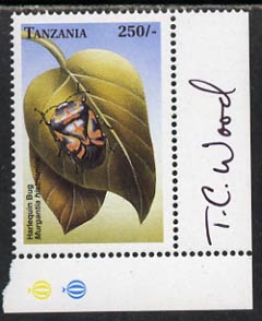 Tanzania 2000 (?) Harlequin Bug 250s corner single signed by Thomas C Wood the designer unmounted mint