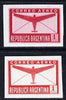 Argentine Republic 1940 Aeroplane & Envelope 1p two imperf proofs in red with & without background shading, as SG 691