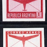 Argentine Republic 1940 Aeroplane & Envelope 1p two imperf proofs in red with & without background shading, as SG 691