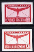 Argentine Republic 1940 Aeroplane & Envelope 1p two imperf proofs in red with & without background shading, as SG 691