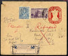 India 1955 postal stationery env (with original contents) with additional adhesives registered but marked ‘Refused’ and returned to the High Court