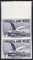 Liberia 1938 Tern 30c grey imperf pair unmounted mint, SG 572a