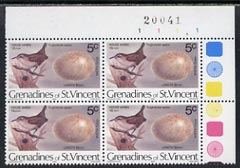 St Vincent - Grenadines 1978 Birds & their Eggs 5c corner block of 4 with wmk sideways inverted unmounted mint, SG 114w