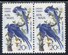 United States 1967 John Audubon 20c unused pair (without gum) with blue doubled (second impression 7mm away) SG A1304