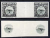 Nicaragua 1954 National Air Force 3c central vignette only plus completed design both in Imperf inter-paneau proof pairs folded through centre (ex Waterlow archives) as SG 1211