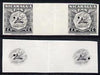 Nicaragua 1954 National Air Force 2c central vignette only plus completed design both in Imperf inter-paneau proof pairs folded through centre (ex Waterlow archives) as SG 1210