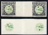 Nicaragua 1954 National Air Force 5c central vignette only plus completed design both in Imperf inter-paneau proof pairs folded through centre (ex Waterlow archives) as SG 1213