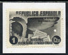 Spain 1936 colour trial proof of 1p Eagle (SG801) in black affixed to small piece overprinted 'Waterlow & Sons Ltd, Specimen' with small security puncture