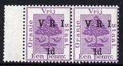 Orange Free State 1900 Orange Tree VRI 1d on 1d horiz pair with thick & thin V’s se-tenant, unmounted mint