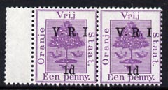 Orange Free State 1900 Orange Tree VRI 1d on 1d horiz pair with thick & thin V’s se-tenant, unmounted mint