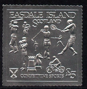 Easdale 1991 Competitive Sport #1 £5 embossed in silver foil (with border showing Golf, Cricket, Tennis, Scrambling, Bowls, Fencing, Cycling & Chess) unmounted mint
