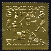 Easdale 1991 Competitive Sport #1 £5 embossed in gold foil (with border showing Golf, Cricket, Tennis, Scrambling, Bowls, Fencing, Cycling & Chess) unmounted mint
