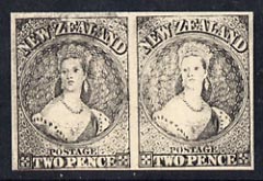 New Zealand 1855 Chalon Head 2d Hausberg's imperf proof pair in black on white card, very fine