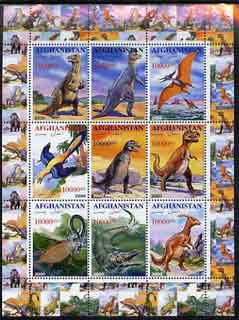 Afghanistan 2000 Pre-historic Animals #3 perf sheetlet containing set of 9 values unmounted mint