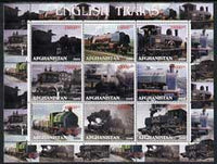 Afghanistan 2000 English Trains perf sheetlet containing set of 9 values unmounted mint