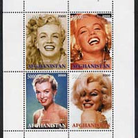 Afghanistan 2000 Marilyn Monroe perf sheetlet containing set of 4 values unmounted mint