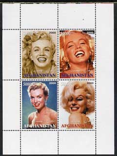 Afghanistan 2000 Marilyn Monroe perf sheetlet containing set of 4 values unmounted mint