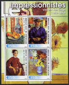 Ivory Coast 2003 Art of the Impressionists - Paintings by Van Gogh perf sheetlet containing 4 values unmounted mint