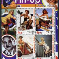 Guinea - Conakry 2003 Pin-up Art of Dil Elvgren featuring Marilyn Monroe perf sheetlet containing 4 values (each with Scout logo) unmounted mint
