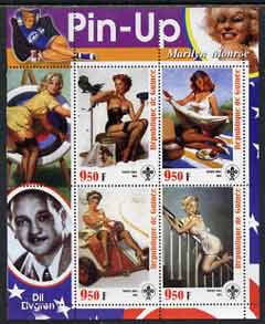Guinea - Conakry 2003 Pin-up Art of Dil Elvgren featuring Marilyn Monroe perf sheetlet containing 4 values (each with Scout logo) unmounted mint