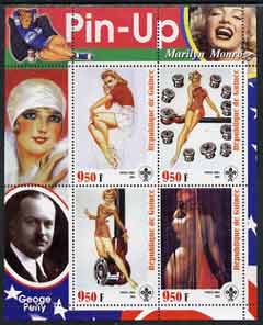 Guinea - Conakry 2003 Pin-up Art of George Petty featuring Marilyn Monroe perf sheetlet containing 4 values (each with Scout logo) unmounted mint