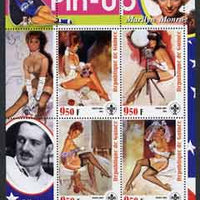 Guinea - Conakry 2003 Pin-up Art of Fritz Willis featuring Marilyn Monroe perf sheetlet containing 4 values (each with Scout logo) unmounted mint