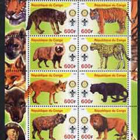 Congo 2004 Wild Cats & Dogs perf sheetlet containing 8 values (each with Rotary & Scout Logos) unmounted mint