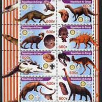 Congo 2004 Dinosaurs & Fossils #1 perf sheetlet containing 8 values (each with Rotary & Scout Logos) unmounted mint