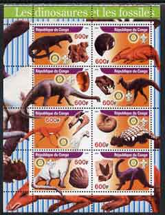 Congo 2004 Dinosaurs & Fossils #2 perf sheetlet containing 8 values (each with Rotary & Scout Logos) unmounted mint