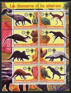 Congo 2004 Dinosaurs & Minerals #2 perf sheetlet containing 8 values (each with Rotary & Scout Logos) unmounted mint