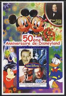 Comoro Islands 2004 50th Anniversary of Disneyland featuring Hans Christian Andersen #2 perf souvenir sheet unmounted mint