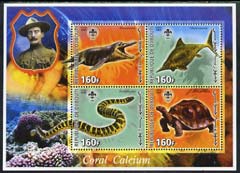 Djibouti 2005 Pre-historic Life #2 (Tortoise, Snake, Fish & Coral) perf sheetlet containing 4 values each with Scout Logo, unmounted mint