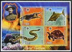 Djibouti 2005 Pre-historic Life #2 (Tortoise, Snake, Fish & Coral) perf sheetlet containing 4 values each with Scout Logo, unmounted mint