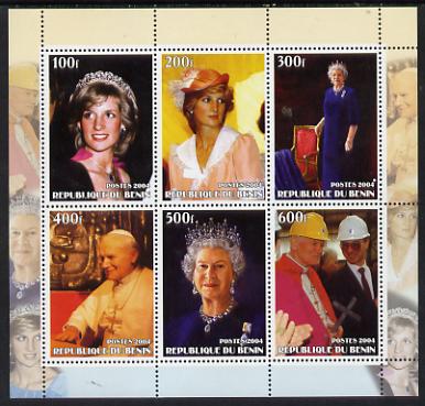 Benin 2004 Diana, The Pope & The Queen perf sheetlet containing 6 values unmounted mint