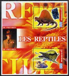 Mali 2005 Prehistoric Reptiles & Minerals perf sheetlet containing 2 values with Baden Powell in background, unmounted mint