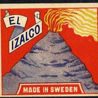 Match Box Labels - El Izalco (Volcano - red background) label in very fine unused condition (Swedish)
