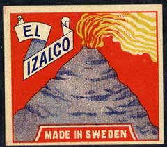 Match Box Labels - El Izalco (Volcano - red background) label in very fine unused condition (Swedish)