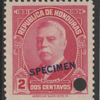 Honduras 1931 Bonilla 2c carmine optd SPECIMEN (13mm x 2mm) with security punch hole (ex ABN Co archives) unmounted mint as SG 320*