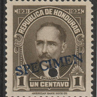 Honduras 1931 Pres Baraona 1c sepia optd SPECIMEN (20mm x 3mm) with security punch hole (ex ABN Co archives) unmounted mint as SG 319