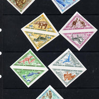 Aden - Qu'aiti 1968 Animals (Past & Present) imperf triangular set of 14 unmounted mint (Mi 177-90B)
