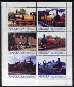 Angola 2000 Steam Locos #01 perf sheetlet containing set of 6 unmounted mint