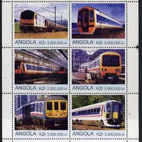 Angola 2000 Modern Trains #02 perf sheetlet containing set of 6 unmounted mint