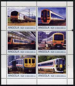 Angola 2000 Modern Trains #02 perf sheetlet containing set of 6 unmounted mint