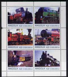 Angola 2000 Steam Locos #03 perf sheetlet containing set of 6 unmounted mint
