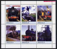 Angola 2000 Steam Locos #04 perf sheetlet containing set of 6 unmounted mint