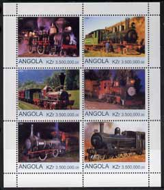 Angola 2000 Steam Locos #07 perf sheetlet containing set of 6 unmounted mint