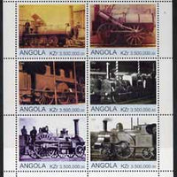 Angola 2000 Steam Locos #08 perf sheetlet containing set of 6 unmounted mint