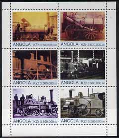 Angola 2000 Steam Locos #08 perf sheetlet containing set of 6 unmounted mint