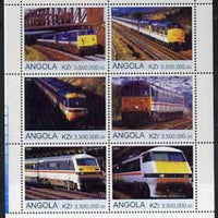 Angola 2000 Modern Trains #03 perf sheetlet containing set of 6 unmounted mint